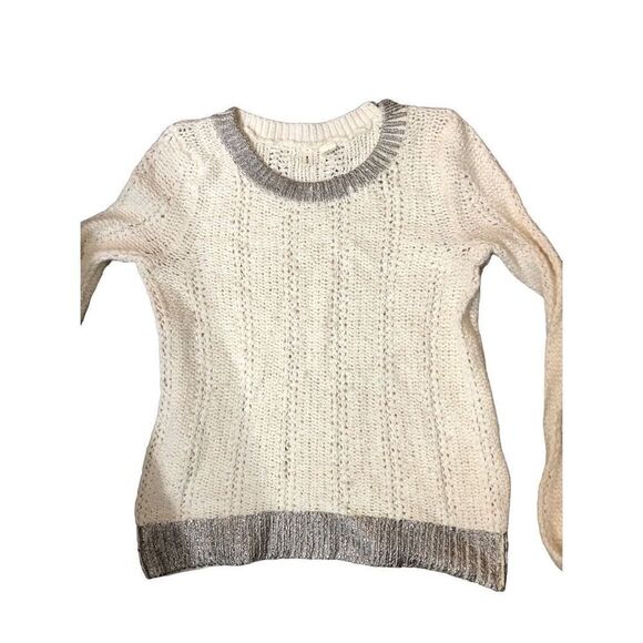 Anthropologie Moth Cream Silver Knit wool blend Sweater - Picture 5 of 12